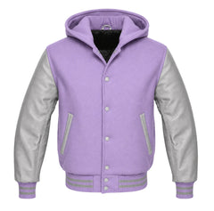 Lavender and Grey Hooded Varsity Jacket