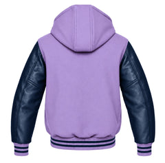 Lavender and Navy Blue Varsity Jacket with Hood