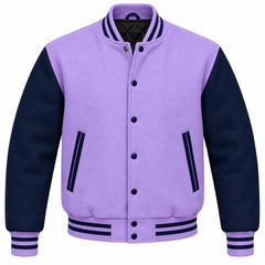 Lavender and Navy Blue Wool Varsity Jacket