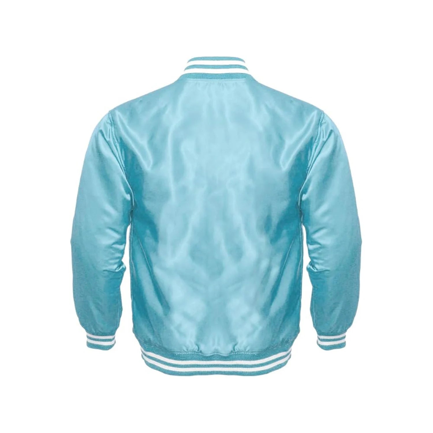 Light Blue Satin Varsity Jacket Back Side