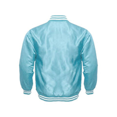Light Blue Satin Varsity Jacket Back Side