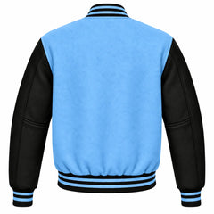 Light Blue and Black Wool Varsity Jacket