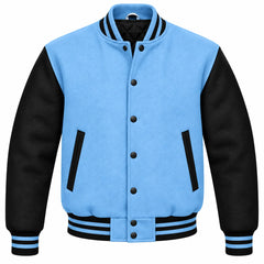 Light Blue and Black Wool Varsity Jacket