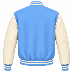 Light Blue and Cream Wool Varsity Jacket