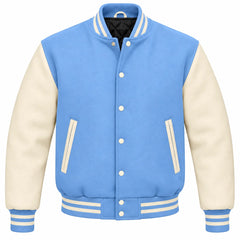Light Blue and Cream Wool Varsity Jacket