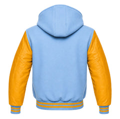 Light Blue and Gold Varsity Jacket with Hood