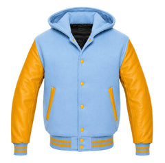 Light Blue and Gold Varsity Jacket with Hood