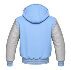 Light Blue and Grey Hooded Letterman Jacket