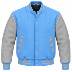 Light Blue and Grey Wool Varsity Jacket