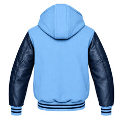 Light Blue and Navy Blue Hooded Varsity Jacket