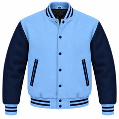 Light Blue and Navy Blue Wool Varsity Jacket