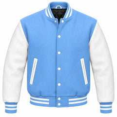 Light Blue and White Wool Varsity Jacket