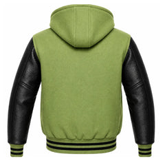 Light Green and Black Hooded Varsity Jacket