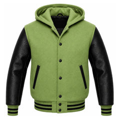 Light Green and Black Hooded Varsity Jacket