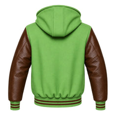 Light Green and Brown Hooded Varsity Jacket