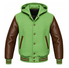 Light Green and Brown Hooded Varsity Jacket