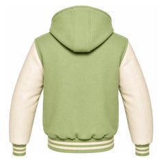 Light Green and Cream Hooded Varsity Jacket