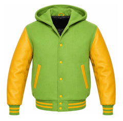 Light Green and Gold Hooded Varsity Jacket