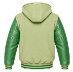 Light Green and Green Letterman Jacket with Hood