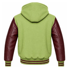 Light Green and Maroon Hooded Varsity Jacket