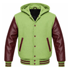 Light Green and Maroon Hooded Varsity Jacket