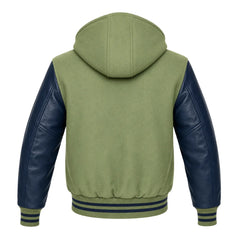 Light Green and Navy Blue Hooded Varsity Jacket