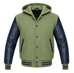 Light Green and Navy Blue Hooded Varsity Jacket