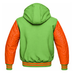 Light Green and Orange Varsity Jacket with Hood