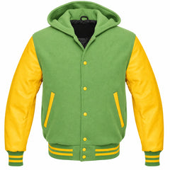 Light Green and Yellow Hooded Letterman Jacket