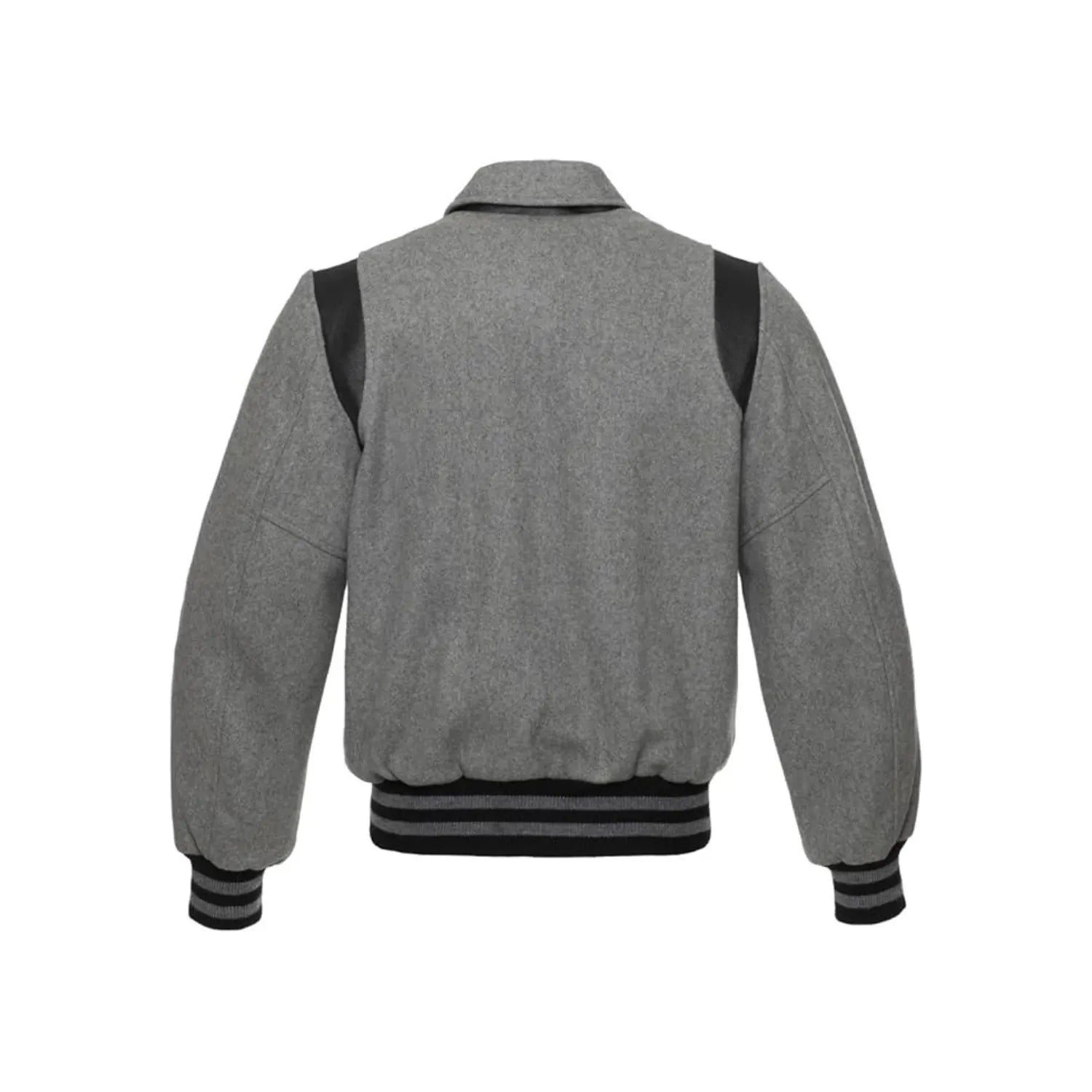 Light Grey and Black Retro Varsity Jacket Back Side