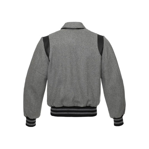 Light Grey and Black Retro Varsity Jacket Back Side