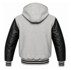 Light Grey and Black Varsity Jacket with Hood