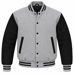 Light Grey and Black Wool Varsity Jacket