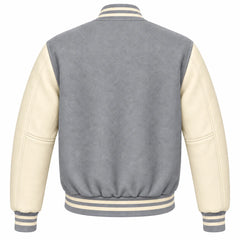 Light Grey and Cream Wool Varsity Jacket