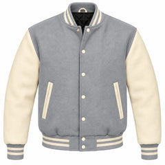 Light Grey and Cream Wool Varsity Jacket