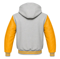 Light Grey and Gold Letterman Jacket with Hood