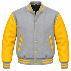 Light Grey and Gold Wool Letterman Jacket