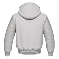 Light Grey and Grey Varsity Jacket with Hood