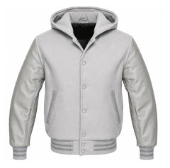 Light Grey and Grey Varsity Jacket with Hood