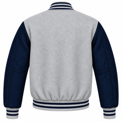 Light Grey and Navy Blue Wool Letterman Jacket