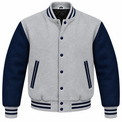 Light Grey and Navy Blue Wool Letterman Jacket