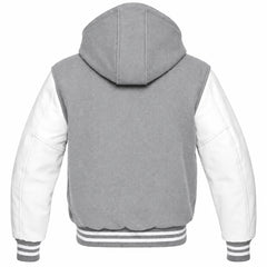 Light Grey and White Varsity Jacket with Hood