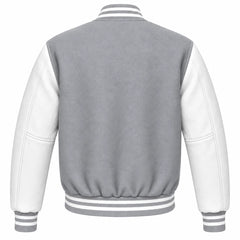 Light Grey and White Wool Letterman Jacket