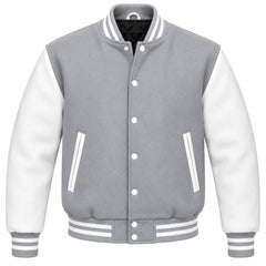 Light Grey and White Wool Letterman Jacket
