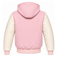 Light Pink and Cream Varsity Jacket with Hood