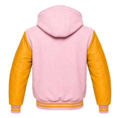 Light Pink and Gold Hooded Varsity Jacket