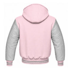 Light Pink and Grey Letterman Jacket with Hood
