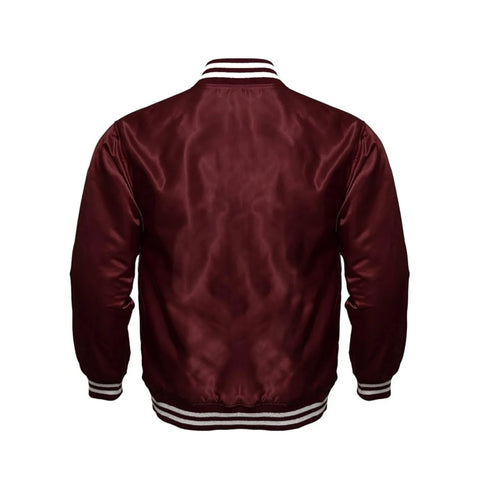 Maroon Satin Varsity Jacket Back Side