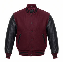 Maroon and Black Varsity Jacket with Wool Body and Leather Sleeves