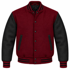 Maroon and Black Wool Letterman Jacket